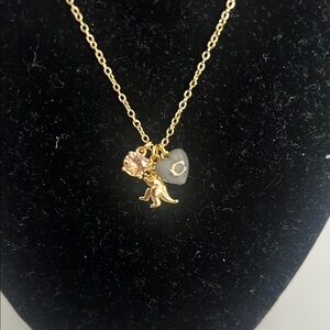 Coach Gold Necklace with Heart and Dinosaur Charms